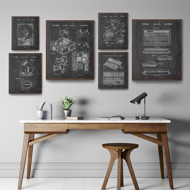 Tech Office Wall Decor - 6Pcs Vintage Computer Patent Wall Art