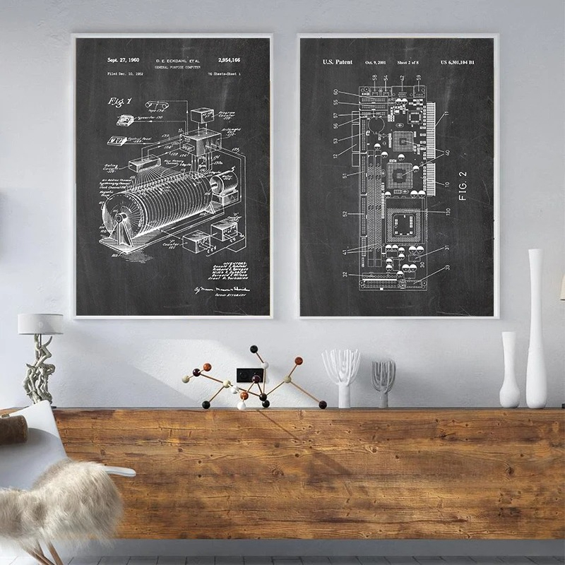 6Pcs Vintage Computer Patent W - Tech Office Wall Decor review and price