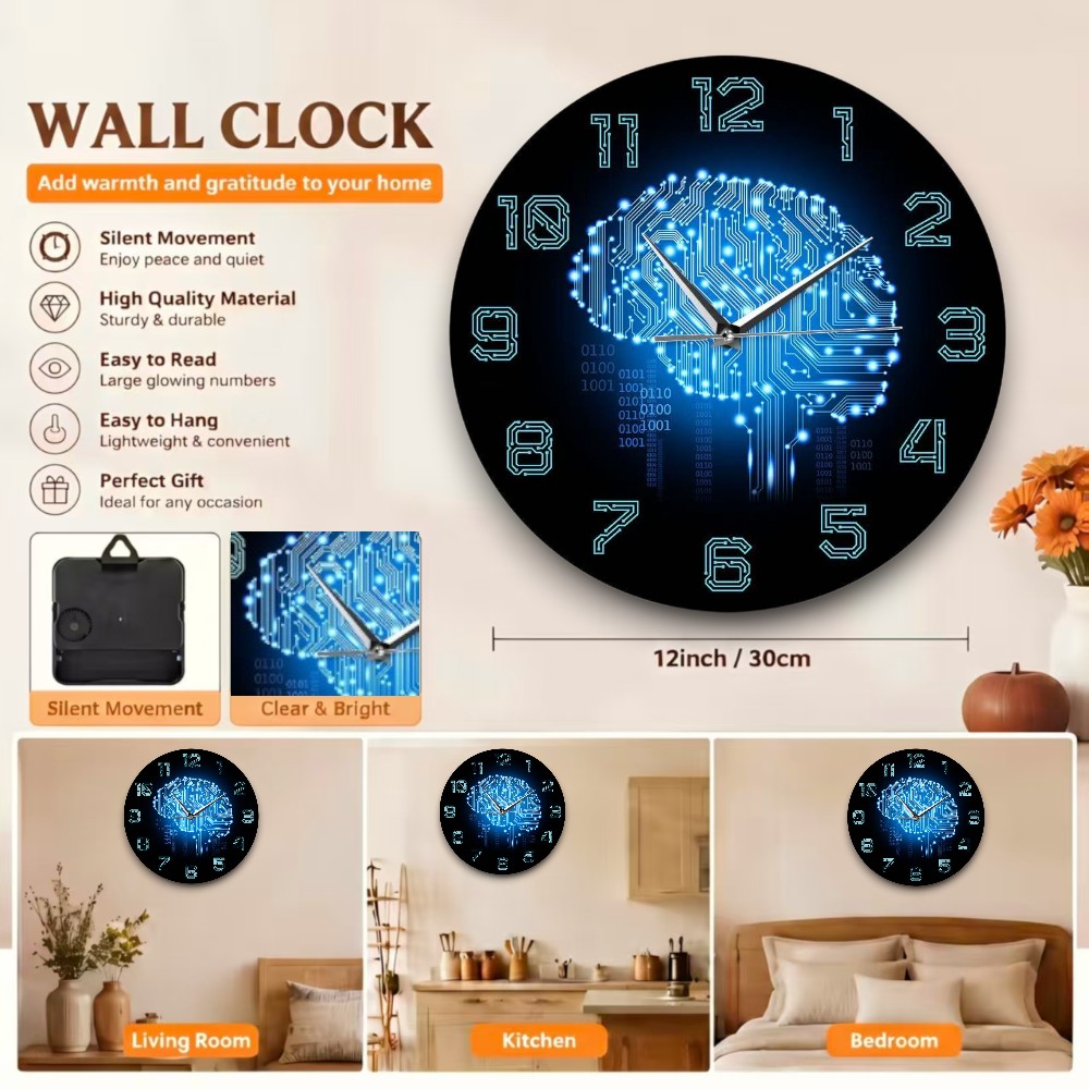 Tech Brain Wall Clock Binary C - Tech Office Wall Decor review and price